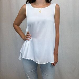 BCBGMaxAzria White Sleeveless Ruffle Tank Top Blouse